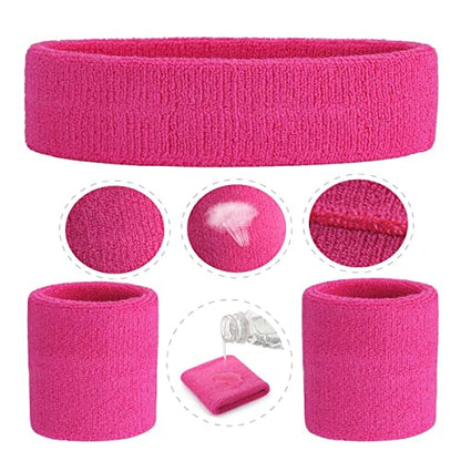 ONUPGO Sweatband Set Sports Headband Wristband Set Sweatbands Terry Cloth Wristband Wrist Sweatband Headbands Moisture Wicking Sweat Absorbing Head Band - color: Pink