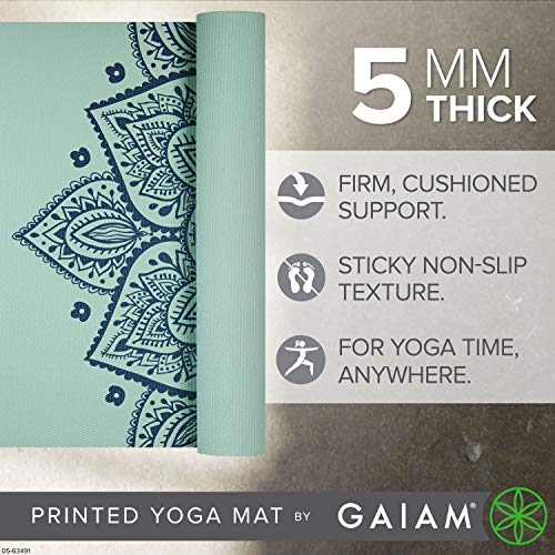 Gaiam Yoga Mat - Premium 5mm Print Thick Non Slip Exercise & Fitness Mat for All Types of Yoga, Pilates & Floor Workouts (68" x 24" x 5mm) | Printed Design | Sticky Non-Slip Surface | 5mm Cushioning | Yoga, Pilates & Floor Workouts | 68"x24" - color: Cool