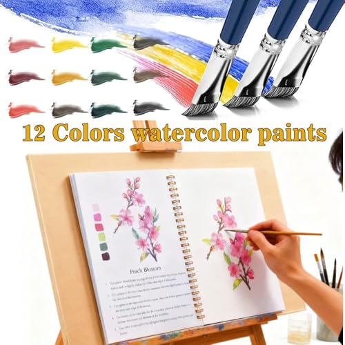 OYVOYV Watercolor Workbooks with 12 Illustractions Beginner Friendly Coloring Book Painting Kit Easy Nature Scenes Paint Set for Creative Exploration Gift for Adults (Flowers, Without Palette) - color: Flowers, size: without palette