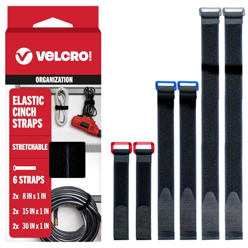 VELCRO Brand Elastic Cinch Straps with Buckle, 6pc Variety Pack 8"-15"-30" | Stretchable And Adjustable For A Snug Fit; Fastens Power Cords, Lumber, Bicycles, Sleeping Bags, Outdoor Umbrellas, more - size: 6PK Variety 8"-15"-30"