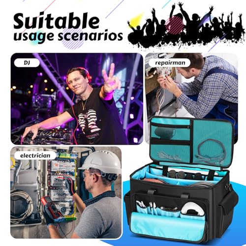 DJ Cable Bag, Rolling DJ Cable Bag with Detachable Trolley & Dividers | Large Capacity Gig Bag with Laptop Compartment, Professional Organizer Bag for Cables, Microphones, and DJ Equipment