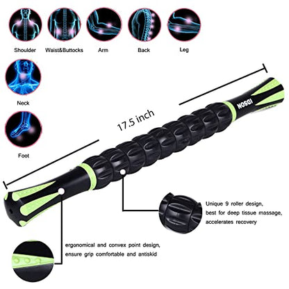 Idson Muscle Roller Stick for Athletes- Body Massage Sticks Tools Massager for Relief Muscle Soreness,Cramping and Tightness,Help Legs and Back Recovery,Black Green - color: Black Green
