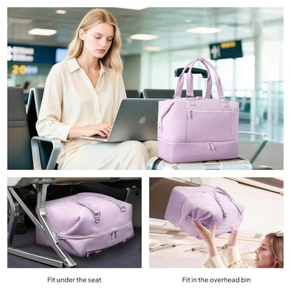 Travel Duffle Bag for Women, 40L Weekender Bags Airline Approved Carry On with Shoe Compartment & Waterproof Wet Pocket, Durable Nylon Weekender Overnight Bag for Travel, Gym, Business Trip, Purple - color: Purple