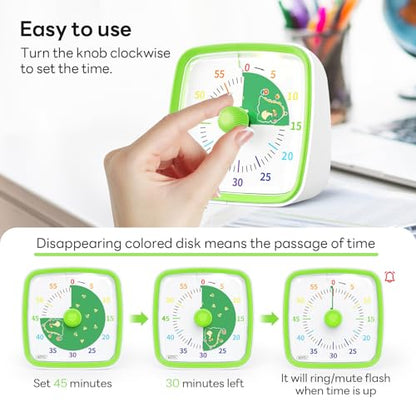 Yunbaoit Visual Timer with Night Light, 60 Minute Countdown, Green Dinosaur - color: Green-dinosaur