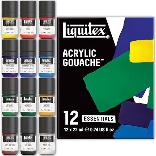 Liquitex Acrylic Gouache Paint Set, 12 x 22ml (0.74-oz), Essentials | Ultra pigmented, low viscosity, flat matte finish, no brush strokes, permanent & non-cracking & perfect for color-blocking - style: Essentials Set 12 x 22ml (0.74-oz)