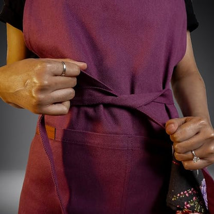 100% Cotton Kitchen Apron with 2 Pockets – Adjustable Chef Apron for Cooking Baking BBQ – Unisex Apron - color: Wine