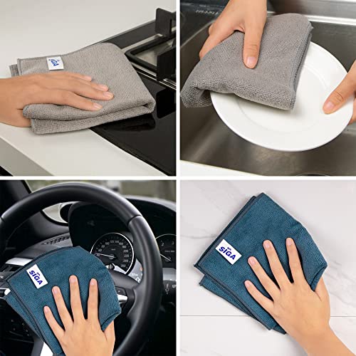 MR.SIGA Microfiber Cleaning Cloths, All Purpose Cleaning Towels, Pack of 6 | Ultra absorbent and soft microfiber towels for kitchen, car and household surfaces, Teal & Gray, 35 x 40 cm(13.8 x 15.7 inch) - size: 13.8 x 15.7 inch