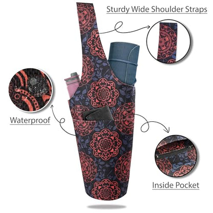 Yoga Mat Bag Yoga Tote Bag with Large Pocket and Zipper Pocket Yoga Mat Bag Carrier Fit Most Size Mats and All You Stuff - color: red blue