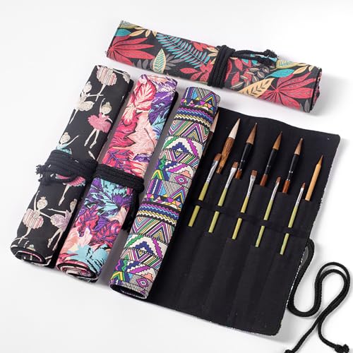 Funny live Paint Brush Holder Art Supplies, Artist Brush Holder & Art Supply Storage Organizer Roll-Up Case Bag, Protect Acrylic Oil Watercolor Paintbrushes (Black-20 Slot Pockets) - style: Black-20 Slot Pockets