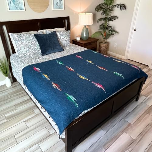 Open Road Goods Mexican Thunderbird Yoga Blanket, Handwoven Throw for Yoga, Meditation, and Home Décor – Versatile Blanket for Beach, Picnic, Camping, or Outdoor Use - color: Slate Blue