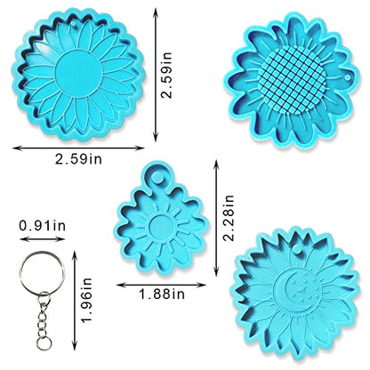 Sunflowers Resin Keychain Molds, Floral Flowers Silicone Keychain Fondant Molds with 8 PCS Key Rings 8 PCS Keychain Tassels, Casting Molds for DIY Keychain Jewelry Necklaces Crafts