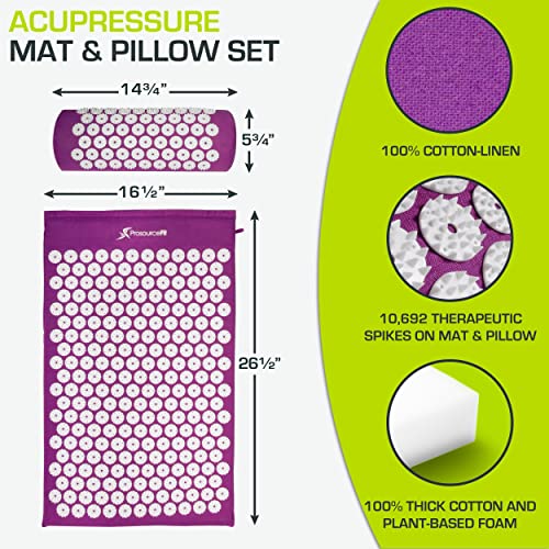 ProsourceFit Acupressure Mat and Pillow Set for Back/Neck Pain Relief and Muscle Relaxation, Purple - color: Purple, size: Large