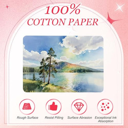 MECCANIXITY 20 Sheets Watercolor Postcards, 100% Cotton 4x6 Inch Watercolor Paper with Gold Tin Box Blank Postcards Rough for Mailing Painting Invitations Greeting Cards(140lb/300gsm) - color: Gold
