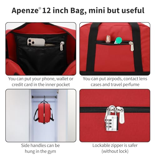 Apenze Small Gym Bag,12 inch Carry On Bag - color: Red, size: 12 inch