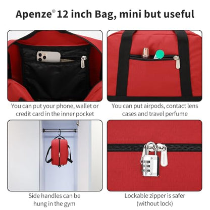 Apenze Small Gym Bag,12 inch Carry On Bag - color: Red, size: 12 inch