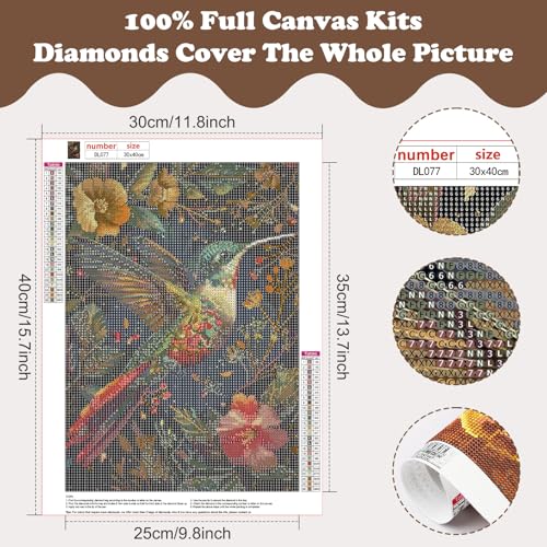 SENQAO Hummingbird Diamond Painting Kits for Adults, Flower Diamond Art Kits for Adults Beginner, DIY Full Drill Diamond Dot Gem Painting for Home Wall Decor 12x16inch - color: hummingbird - 01