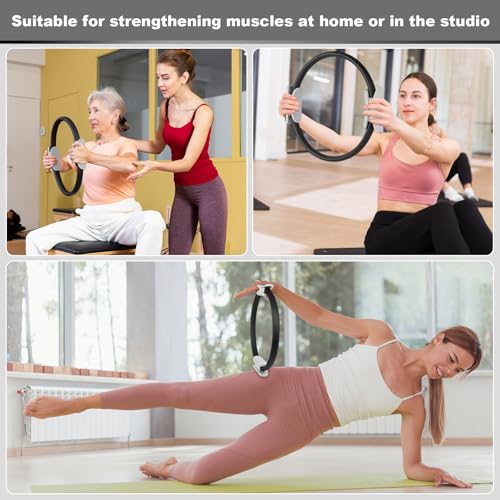 Pilates Ring 15 Inch Magic Circle Ring, Dual Padded Handles Pilates Rings Circle, Adjustable Yoga Ring - color: Black