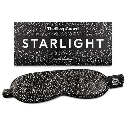 TheSleepGuard Pure Silk Sleep Mask [100% 6A Mulberry Silk, 22 Momme] Light Blocking Travel Essentials. Eye Masks for Sleeping. Black Oeko-Tex Blindfold. Eye Covers for Men & Women - color: Starlight Print