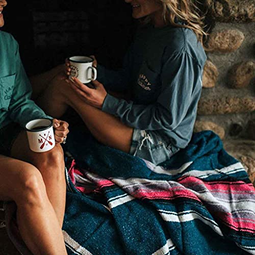 Open Road Goods Mexican Diamond Blanket - XL Heavyweight Yoga Blanket – Handmade in Mexico - Thick Boho Serape Saltillo Style Throw for Beach, Picnic, Home, Camping and More! (Aegean Blue & Pink) - color: Aegean Blue & Pink