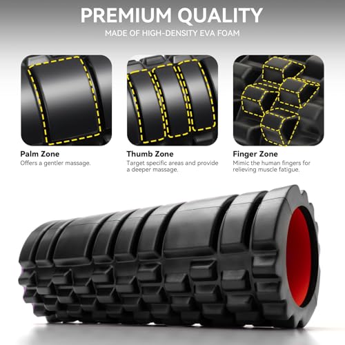 Krightlink Foam Roller for Deep Tissue Massager, 13" High Density Exercise Patented Roller for Muscle Massage and Myofascial Trigger Point Release Back Roller for Fitness, Yoga and Pilates (Black) - color: Pure Black