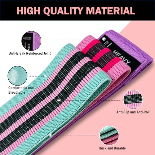 KANGFITER Non-Slip Fabric Resistance Bands for Working Out 3 Levels - color: 1.Green, Pink, Purple 3 PCS