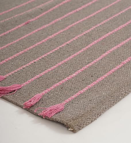 Indian Handmade 100% Organic Cotton Yoga Mat, Hand Woven Rug, Yoga Mat For Everyday Fitness at Home Comfortable Foldable Long Mat - color: Gray & Red