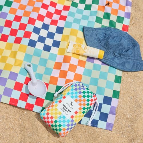 Dock & Bay Kid's Towel - for Beach Use - Quick Dry, Sand Free - Compact, Lightweight - 100% Recycled - Includes Bag - Check Me Out, Medium (130x70cm, 51x28) - color: Check Me Out, size: Medium (130x70cm, 51x27")