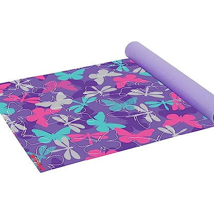 Antsy Pants Kids Yoga Mat - Non-Slip Exercise Mat, 60" x 24", 3mm - color: Purple Butterflies