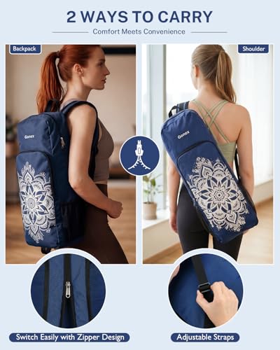 Gonex Yoga Mat Bag Convertible Backpack Blocks Carrier with Wet Pocket | 600D Polyester, Fits Most Yoga Mats，Multiple Compartment, Padded Straps, 2 Carry Ways, Gym, Travel & Daily Use - color: Blue