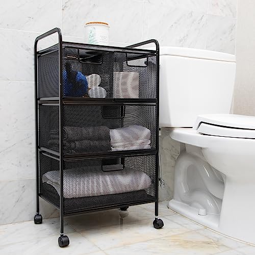 Mind Reader Cart with Drawers, Multipurpose Office Organizer, Utility Cart, Rolling Storage, Metal Mesh, Black - style: 4-Drawers