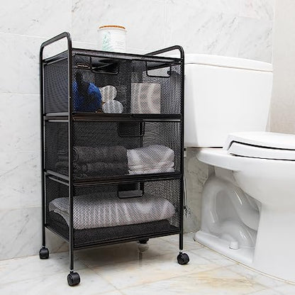 Mind Reader Cart with Drawers, Multipurpose Office Organizer, Utility Cart, Rolling Storage, Metal Mesh, Black - style: 4-Drawers