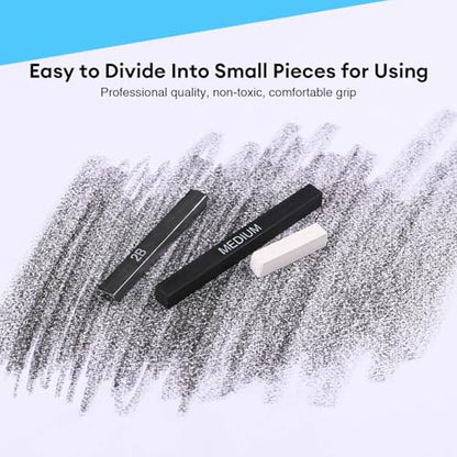 Dyvicl Compressed Graphite Charcoal Sticks, Black White Charcoal for Drawing, Sketching, Shading, Blending, Pack of 18 Charcoal Drawing Set for Beginners, Artists