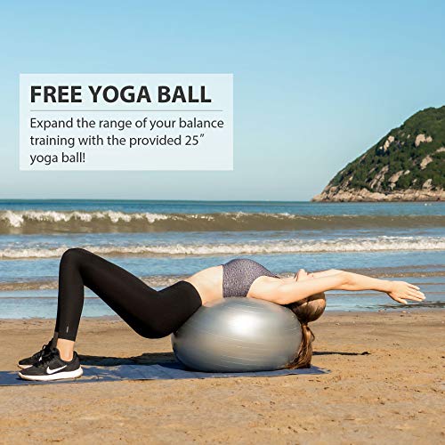 ZELUS 25in. Balance Ball | 660lb Inflatable Half Exercise Ball Wobble Board Balance Trainer w Nonslip Base | Half Yoga Ball Strength Training Equipment w 2 Bands, Pump, Extra Ball Included - color: Black