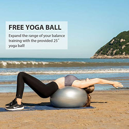 ZELUS 25in. Balance Ball | 660lb Inflatable Half Exercise Ball Wobble Board Balance Trainer w Nonslip Base | Half Yoga Ball Strength Training Equipment w 2 Bands, Pump, Extra Ball Included - color: Black