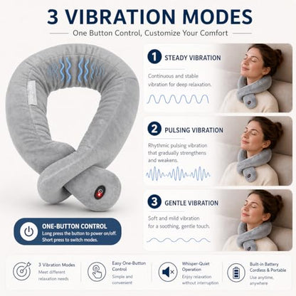 Travel Pillow with 3 Vibration Modes,Airplane Massage Pillow - color: Dark Gray