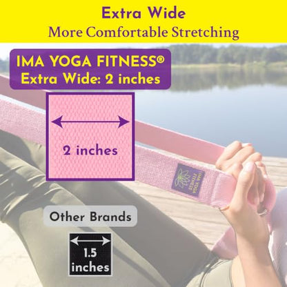 Extra-Wide 2 Inch Cotton Yoga Strap: Stretching, Physical Therapy, Exercise | Slip-free steel D-rings; adjustable; non-slip; 8 & 10 ft lengths; storage bag + e-book; hamstring & legs; flexibility & rehab - color: Pink, size: 10 feet