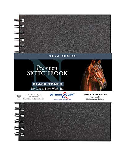 Stillman & Birn Nova Series Black Wirebound Sketchbook, 7" x 10", 150 GSM (Heavyweight), Black Paper, Medium Grain Surface - size: 7" x 10" 150 gsm (Heavyweight)