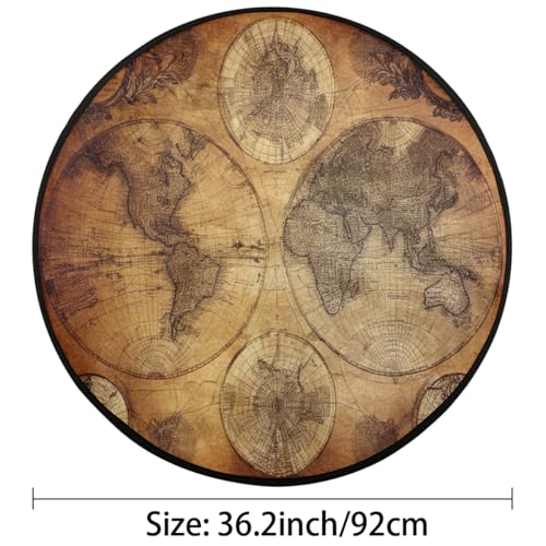 Vintage World Map Round Area Rug 3Ft Education Map Circle Floor Mat Carpet - color: World Map, size: 3 ft
