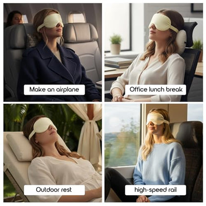Silk Eye Mask for Sleeping 100% Mulberry Silk Women Men Blindfold,3D Luxury Travel Smooth Elastic Strap Eye Masks Breathable Cooling Soft Night Sleep Work Eyeshade Cover,Beige - color: Beige