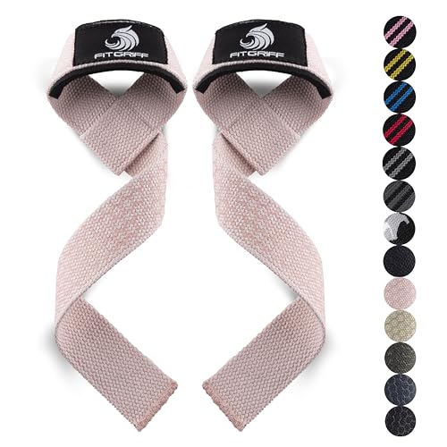 Fitgriff® Lifting Wrist Straps for Weightlifting, Gym, Deadlift, Workout (Made of Premium Cotton & Padded) - Men & Women - color: Blush Pink (Grip), size: Standard (above 6.3' Wrist)