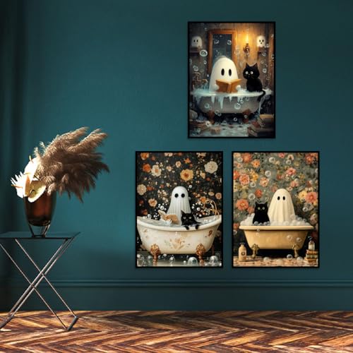 Mrnsiet 3 Pack Halloween Paint by Numbers Kit for Adults, Ghost Adult Paint by Number Kits on Canvas, Ghost Bathroom Oil Painting Acrylic Kits Gift for Home Wall Decor 12x16 Inch - color: MT22961+MT22962+MT22963-US