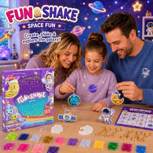 DIY Glitter Craft Kit with Keychains - Mess-Free Arts and Crafts for Kids Ages 4-8, Fun Shake-It Activity, Creative Travel Toys, Party Favors & Birthday Gifts for Girls 4-9 - color: Purple-Blue