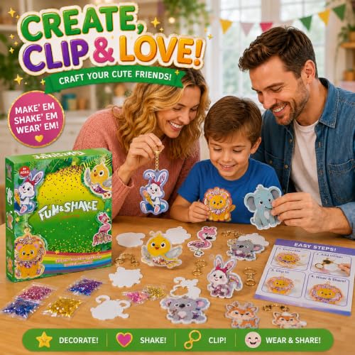 DIY Glitter Craft Kit with Keychains - Mess-Free Arts and Crafts for Kids Ages 4-8, Fun Shake-It Activity, Creative Travel Toys, Party Favors & Birthday Gifts for Girls 4-9 - color: Green