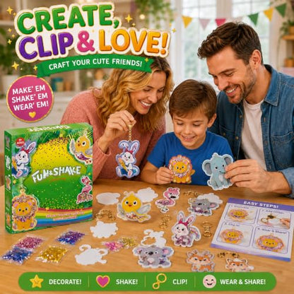 DIY Glitter Craft Kit with Keychains - Mess-Free Arts and Crafts for Kids Ages 4-8, Fun Shake-It Activity, Creative Travel Toys, Party Favors & Birthday Gifts for Girls 4-9 - color: Green