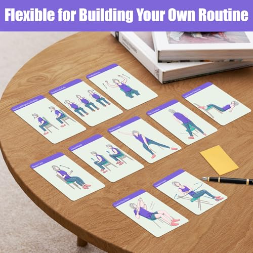 Oversized Chair Yoga Cards for Seniors – 53 Step-by-Step Tai Chi Chair Deck, Large Print Exercise Cards for Elderly, Ideal Get Well Gift for Grandma & Grandpa