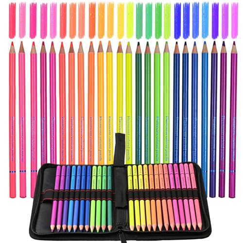 Neon Colored Pencils,Oil Based Wooden Fluorescent Pencil Set for Adults Coloring Books Drawing Sketching Art Supplies - color: Neon