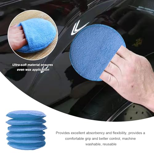 8PCS Microfiber Wax Applicator Pads, 5 Inch Round Car Wash Sponge Cleaning Tools with Finger Pocket, Scratch-Free Ultra-Soft Foam Bulk for Fine Polishing Detailing Waxing (Royal Blue) - color: Royal Blue