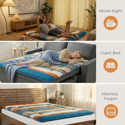 XICIKIN 2.5" Japanese Floor Mattress, Japanese Futon Mattress - color: Bohemian, size: Queen（80" x 60"）