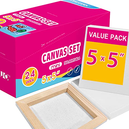 AUREUO Mini Stretched Canvas - 5x5 Inch/24 Pack - 2/5 Inch Profile Tiny Square Canvas Boards for Painting - Art Gift Set Bulk Pack Canvases for Acrylic Halloween Painting & Craft - size: 5"x5"