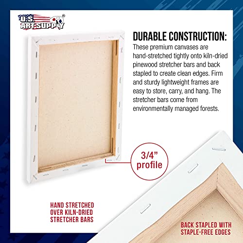 U.S. Art Supply 20 x 24 inch Stretched Canvas 12-Ounce Triple Primed, 3-Pack - Professional Artist Quality White Blank 3/4" Profile, 100% Cotton, Heavy-Weight Gesso - Acrylic Pouring, Oil Painting - size: 20" x 24"